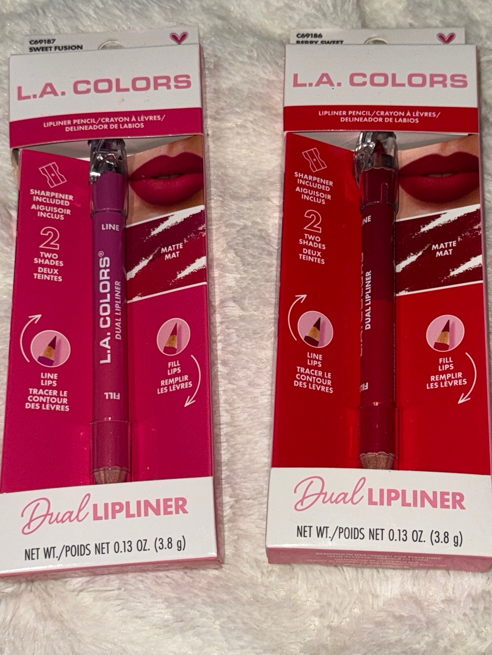 2 L.A. COLORS Dual Lipliner Duo - Sweet Fushion and Berry Sweet.